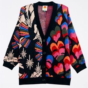 NWT Farm Rio Mixed Rainbow Print Cardigan Sweater size Small